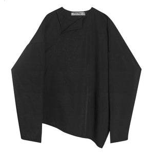 [EAM] Women Black Big Size Asymmetrical  Blouse New Skew Collar Long Sleeve Loose Fit Shirt Fashion Spring Autumn 2020 19A-a603