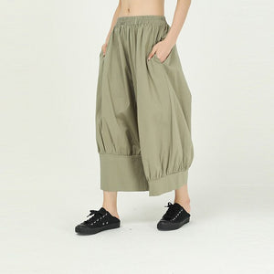 [EAM] High Elastic Waist Green Pleated Long Wide Leg Trousers New Loose Fit Pants Women Fashion Tide Spring Autumn 2020 1T143