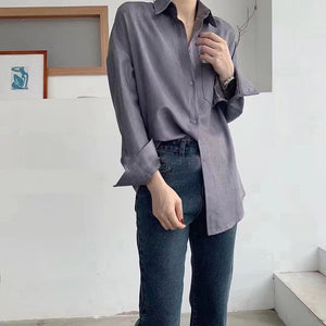 Lizkova White Blouse Women Suede Long Sleeve Formal Shirt 2020 Spring Lapel Ladies Blouse Streetwear 8866