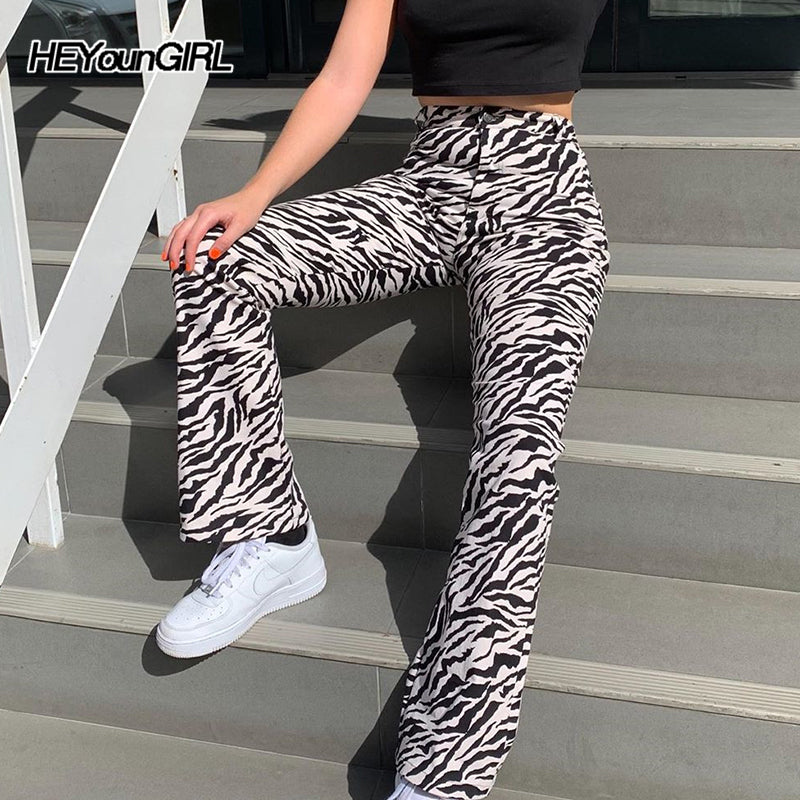 HEYounGIRL Zebra Animal Print Elegant Pants Capris Harajuku High Waist Trousers Ladies Casual Office Pants Women Streetwear 2019