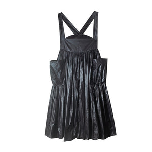 [EAM] Women Black Pleated Big Hem Split Thin Long Strap Dress New Sleeveless Loose Fit Fashion Tide Spring Summer 2020 1W507