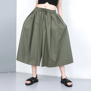 [EAM] High Elastic Waist Green Multicolor Long Wide Leg Trousers New Loose Fit Pants Women Fashion Tide Spring Autumn 2020 JU671