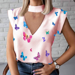 Women Elegant Lips Print blouse shirts 2020 Summer Casual Stand Neck Pullovers tops Ladies Fashion cute Eye Short Sleeve Blusa