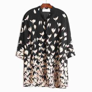 [EAM] Women Pattern Printed Big Size Blouse New Stand Collar Three-quarter Sleeve Loose Shirt Fashion Spring Autumn 2020 1W619